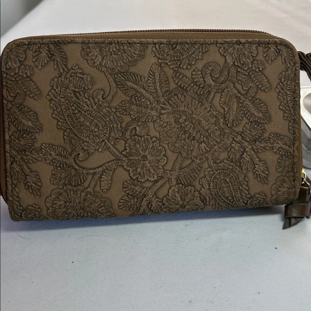 Bueno Brown Embossed Faux Leather Clutch Wristlet Wallet